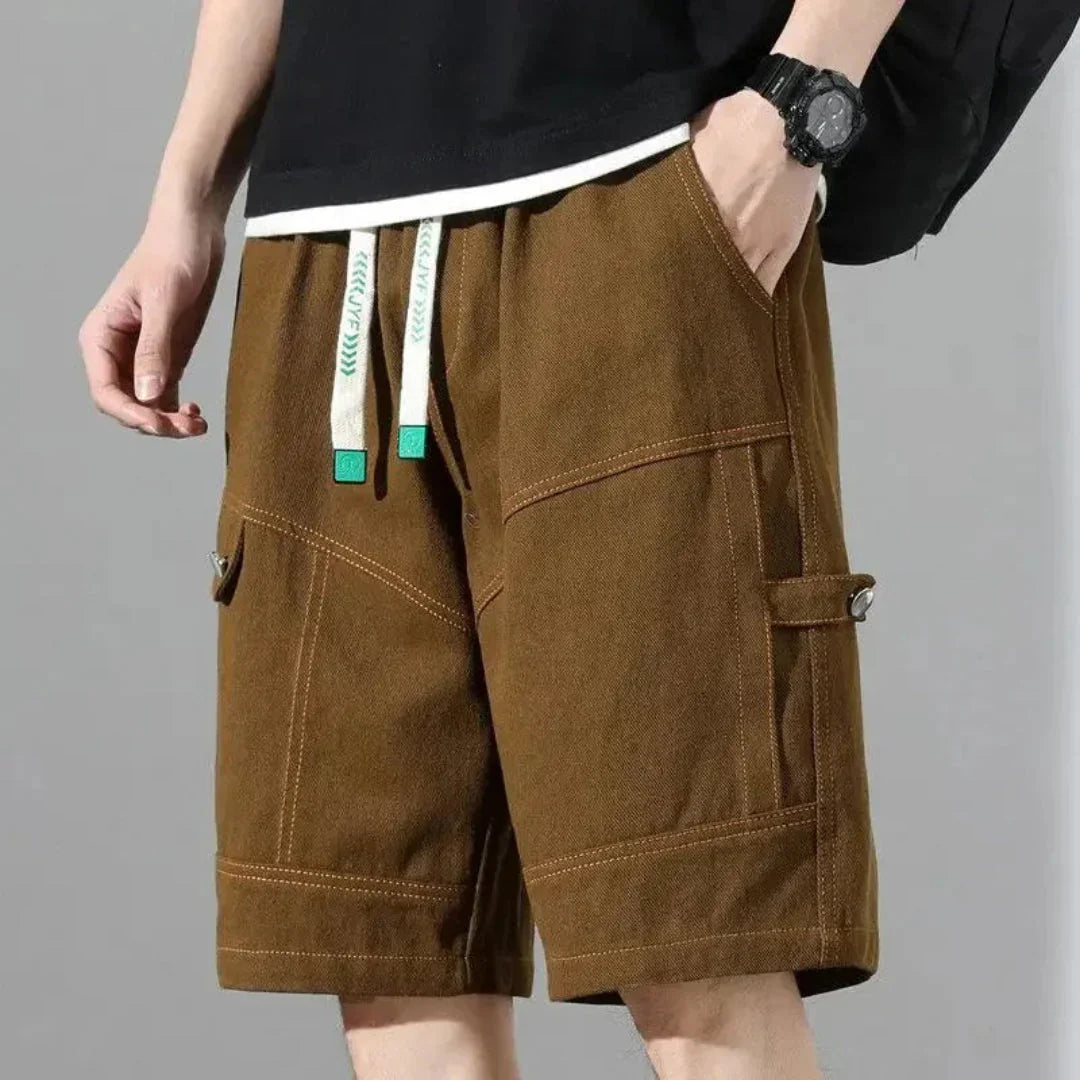 Men's Cargo Shorts With Contrast Stitching And Utility Pockets