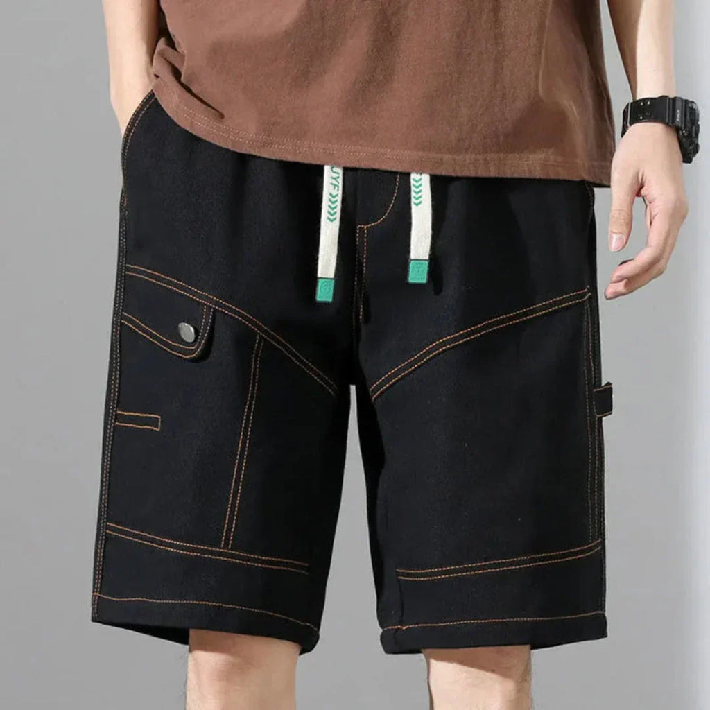 Men's Cargo Shorts With Contrast Stitching And Utility Pockets