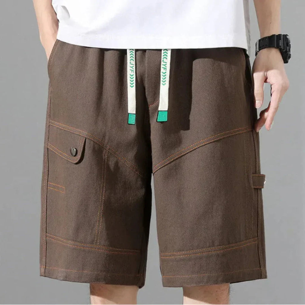 Men's Cargo Shorts With Contrast Stitching And Utility Pockets