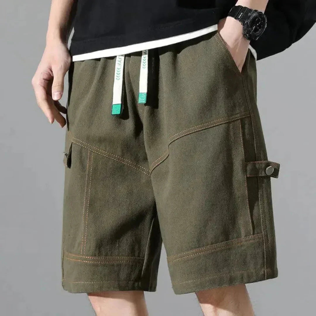 Men's Cargo Shorts With Contrast Stitching And Utility Pockets