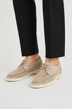 Men's Genuine Suede Moc Toe Lace Up Casual Shoes With White Sole