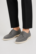 Men's Genuine Suede Moc Toe Lace Up Casual Shoes With White Sole