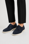 Men's Genuine Suede Moc Toe Lace Up Casual Shoes With White Sole