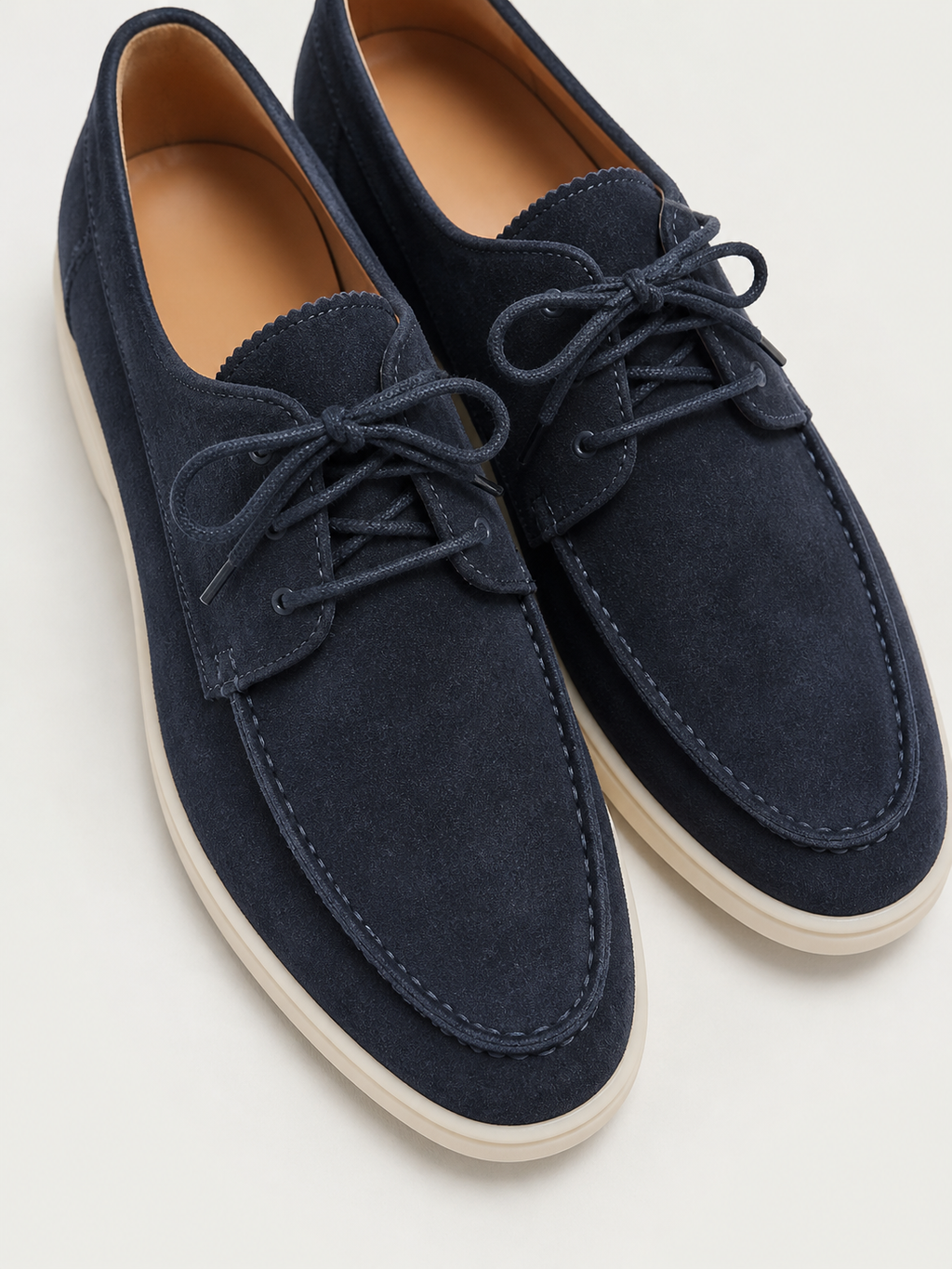 Men's Genuine Suede Moc Toe Lace Up Casual Shoes With White Sole