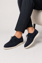 Men's Genuine Suede Moc Toe Lace Up Casual Shoes With White Sole