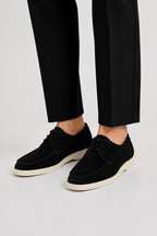 Men's Genuine Suede Moc Toe Lace Up Casual Shoes With White Sole