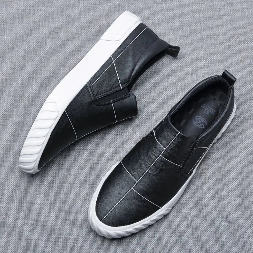 ApexStep Men's Leather Slip On Loafers With Contrast Stitching And Elastic Panels