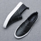 ApexStep Men's Leather Slip On Loafers With Contrast Stitching And Elastic Panels