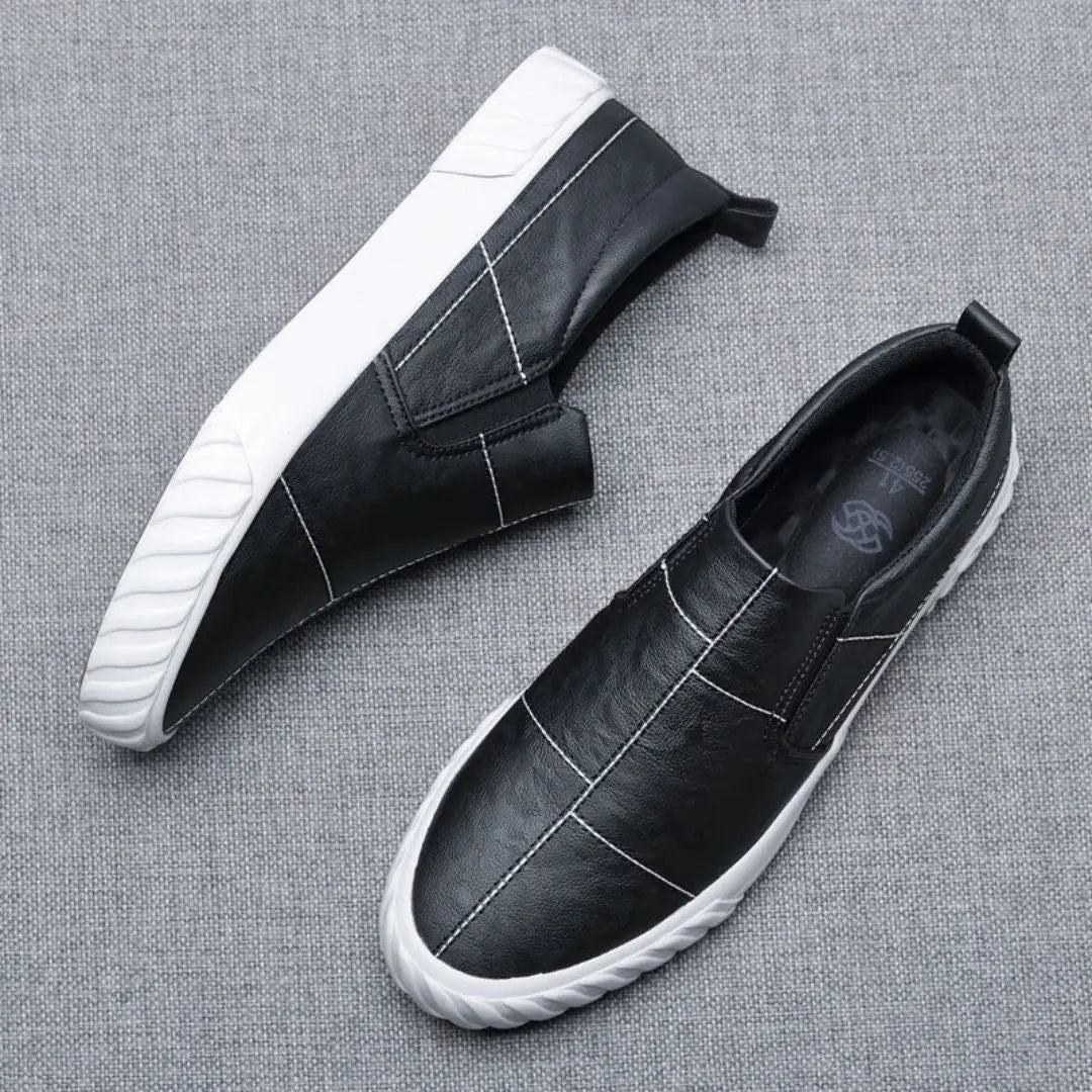 ApexStep Men's Leather Slip On Loafers With Contrast Stitching And Elastic Panels