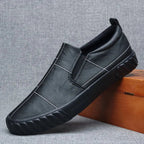 ApexStep Men's Leather Slip On Loafers With Contrast Stitching And Elastic Panels