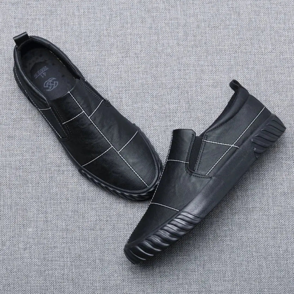 ApexStep Men's Leather Slip On Loafers With Contrast Stitching And Elastic Panels