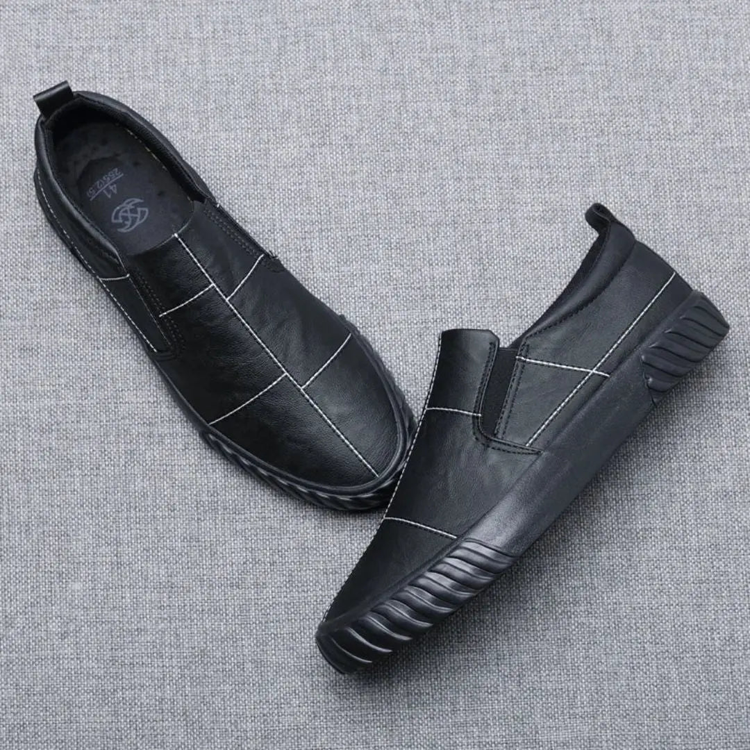 ApexStep Men's Leather Slip On Loafers With Contrast Stitching And Elastic Panels