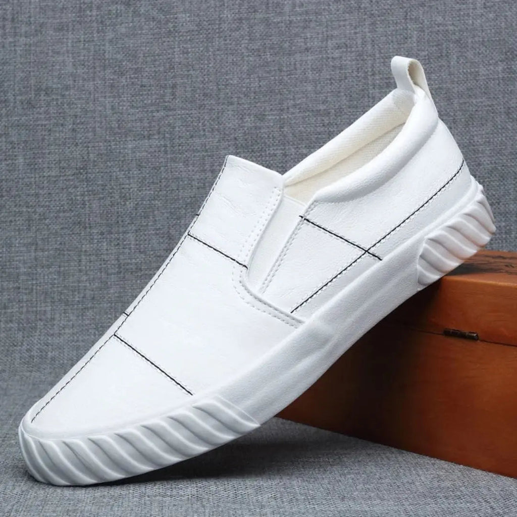 ApexStep Men's Leather Slip On Loafers With Contrast Stitching And Elastic Panels
