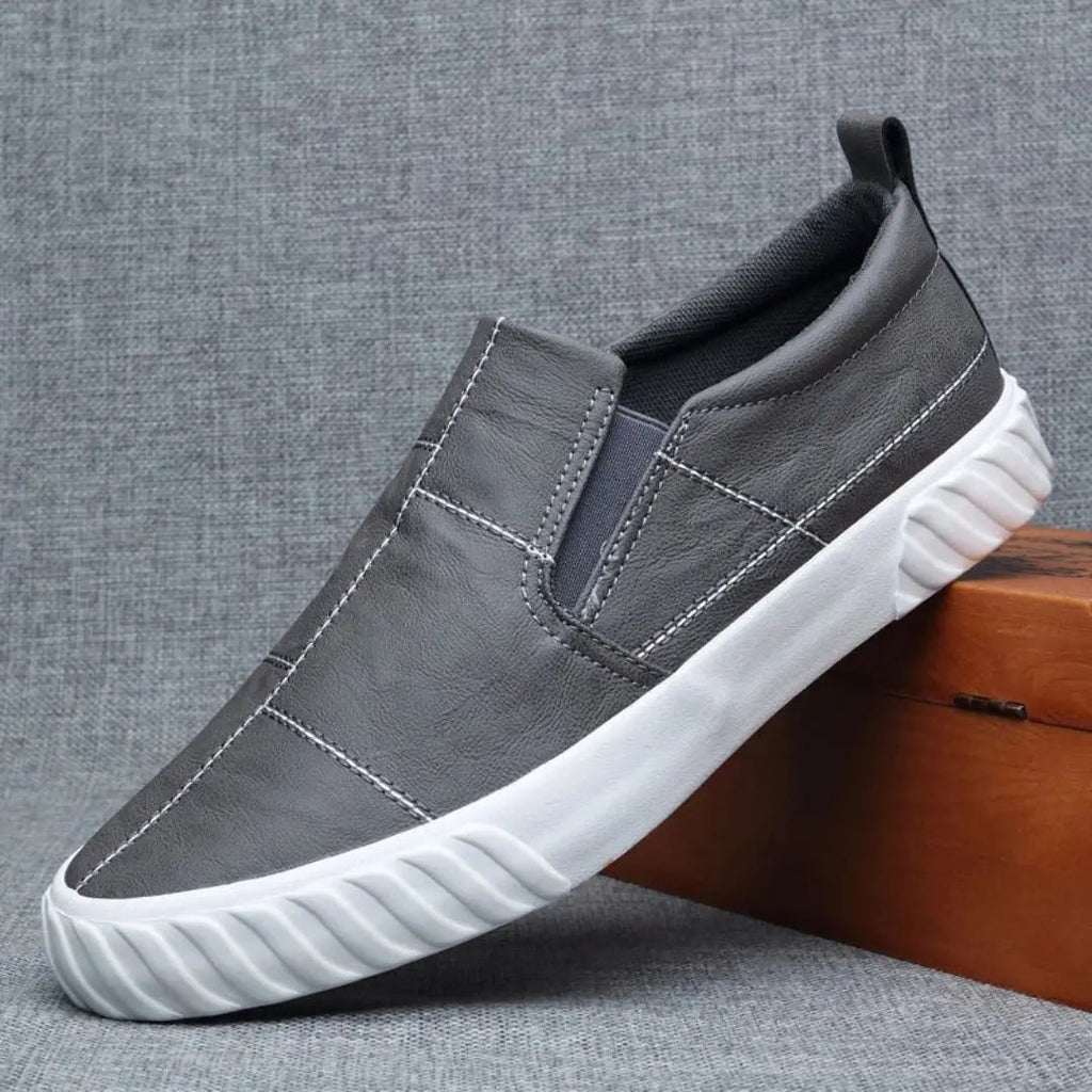 ApexStep Men's Leather Slip On Loafers With Contrast Stitching And Elastic Panels