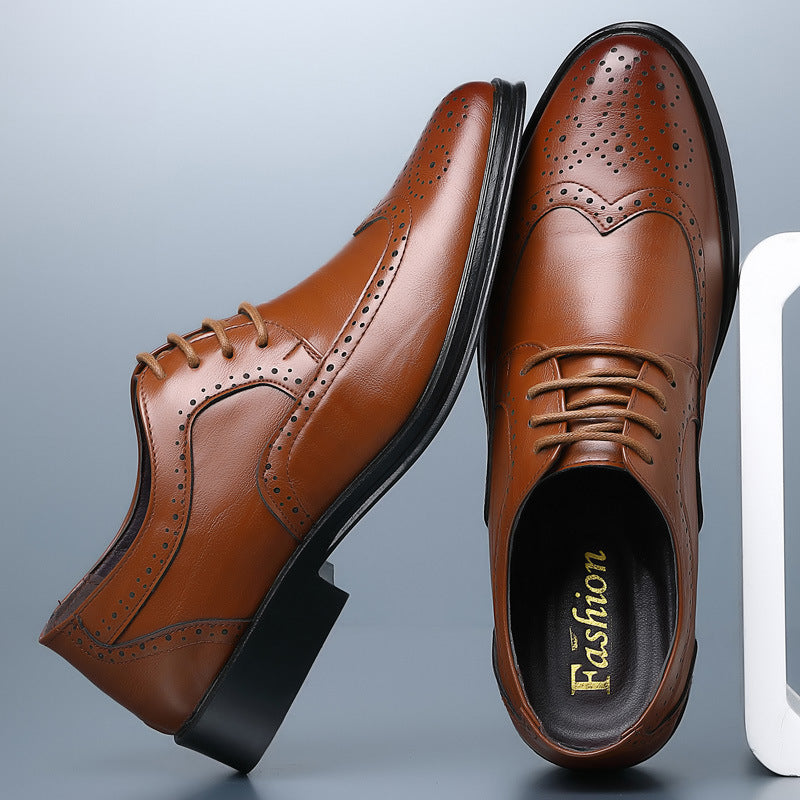 Men's Classic Brown Leather Oxford Wingtip Formal Dress Shoes