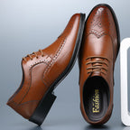 Men's Classic Brown Leather Oxford Wingtip Formal Dress Shoes