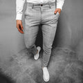 Men's Windowpane Plaid Slim Tapered Chino Trousers With Zip Fly