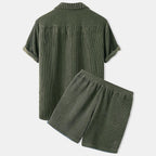 Mens Textured Short Sleeve Button Shirt And Elastic Waist Shorts Set