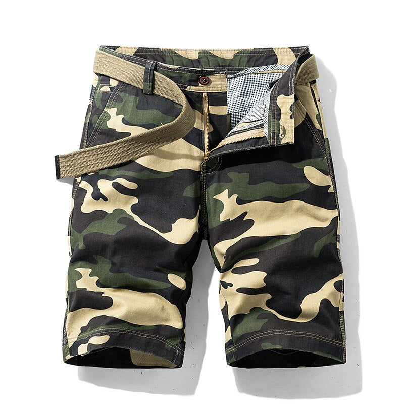 Sammy Jackson Men Camouflage Cotton Shorts With Belt And Zipper