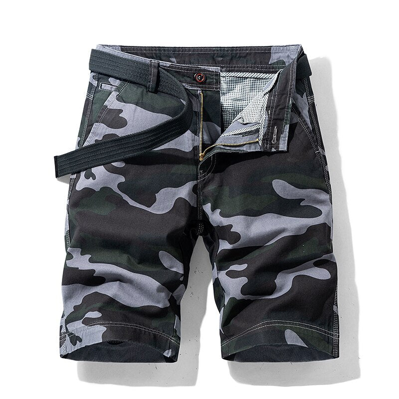 Sammy Jackson Men Camouflage Cotton Shorts With Belt And Zipper