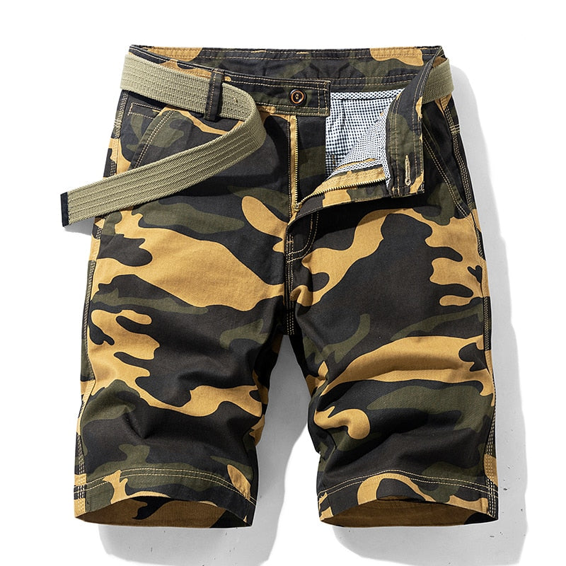 Sammy Jackson Men Camouflage Cotton Shorts With Belt And Zipper
