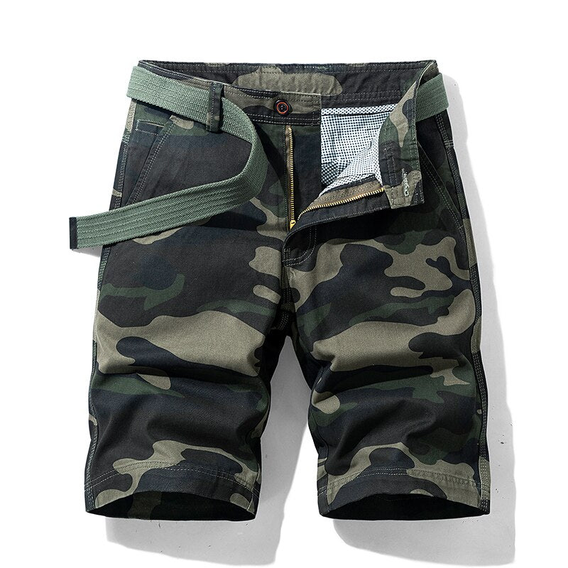 Sammy Jackson Men Camouflage Cotton Shorts With Belt And Zipper