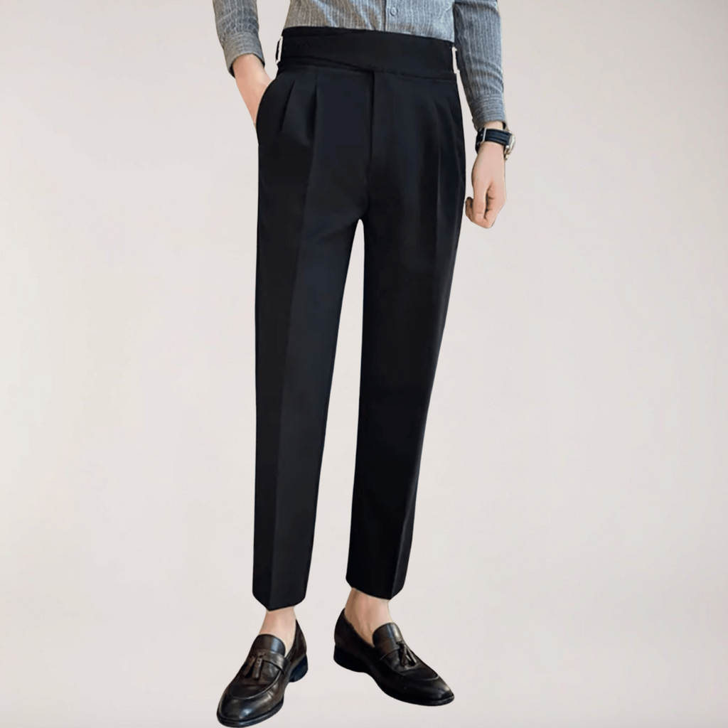 Men's Adjustable High Waisted Double Buckle Pleated Formal Trousers