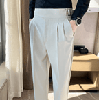 Men's Adjustable High Waisted Double Buckle Pleated Formal Trousers