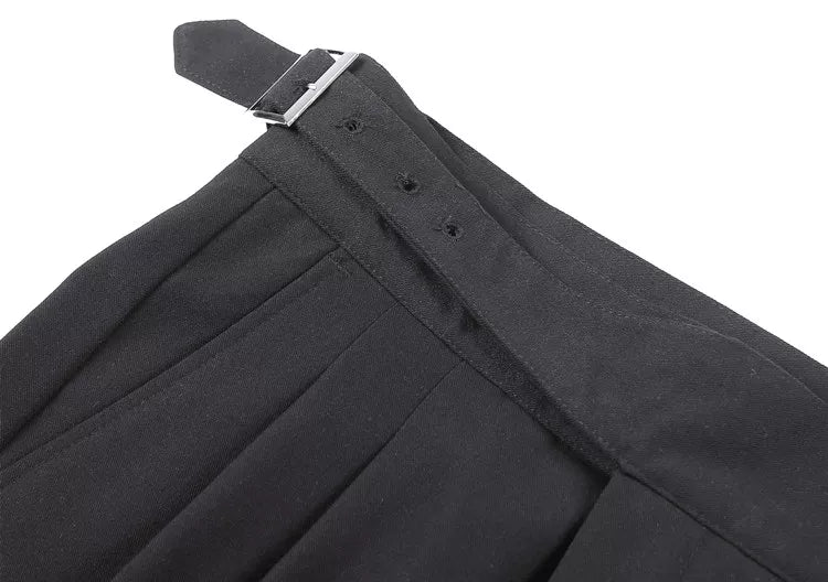 Men's Adjustable High Waisted Double Buckle Pleated Formal Trousers