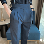 Men's Adjustable High Waisted Double Buckle Pleated Formal Trousers