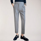 Men's Adjustable High Waisted Double Buckle Pleated Formal Trousers