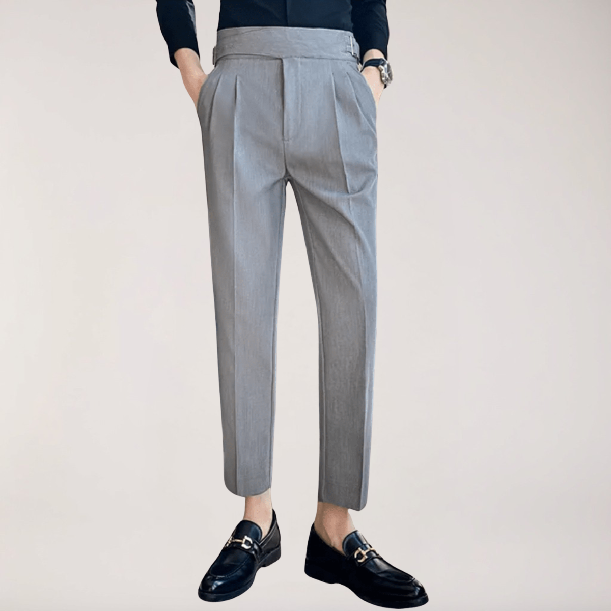 Men's Adjustable High Waisted Double Buckle Pleated Formal Trousers