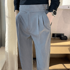 Men's Adjustable High Waisted Double Buckle Pleated Formal Trousers