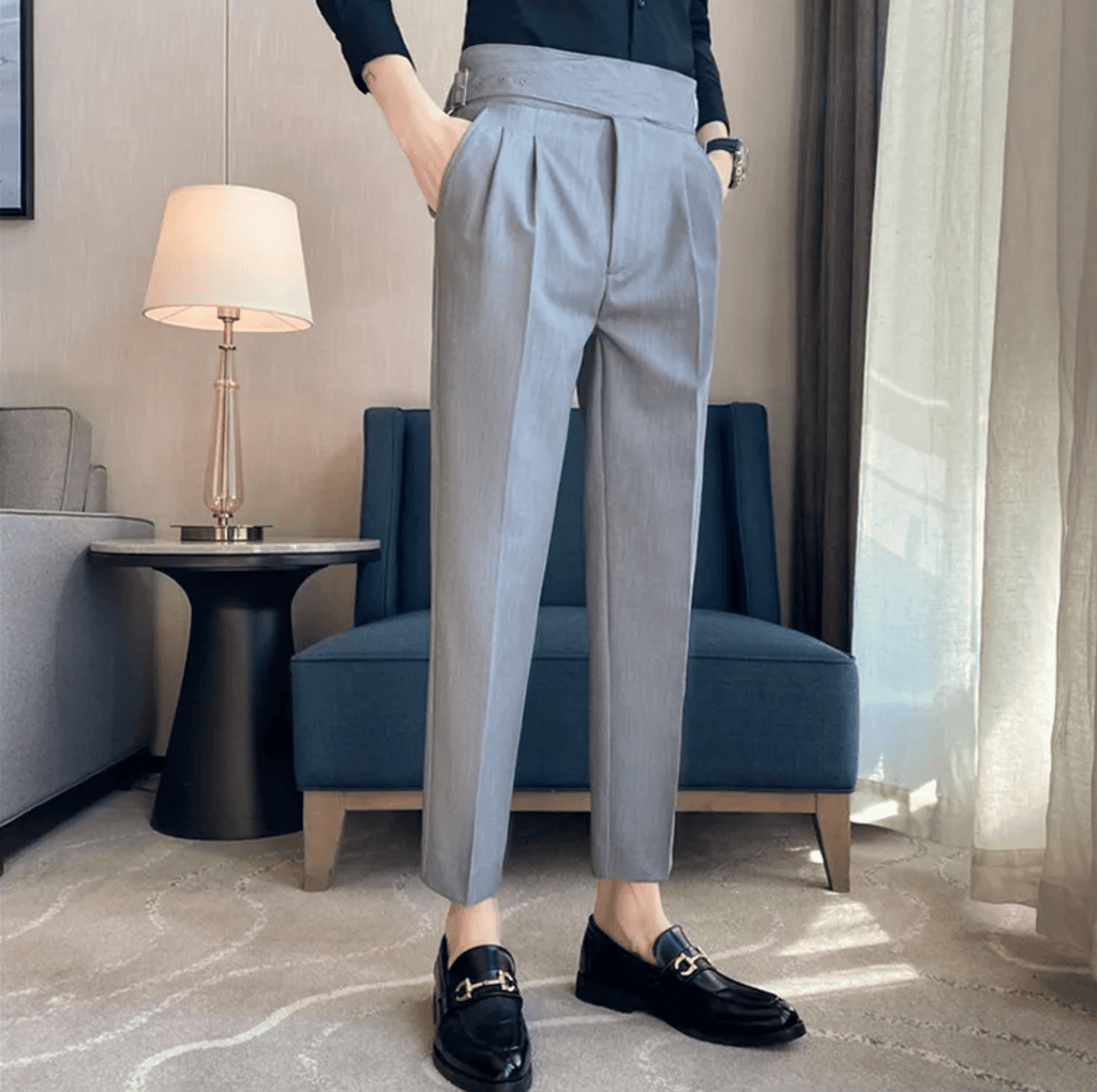Men's Adjustable High Waisted Double Buckle Pleated Formal Trousers