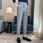 Men's Adjustable High Waisted Double Buckle Pleated Formal Trousers