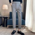 Men's Adjustable High Waisted Double Buckle Pleated Formal Trousers