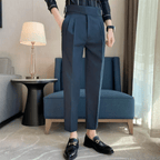 Men's Adjustable High Waisted Double Buckle Pleated Formal Trousers