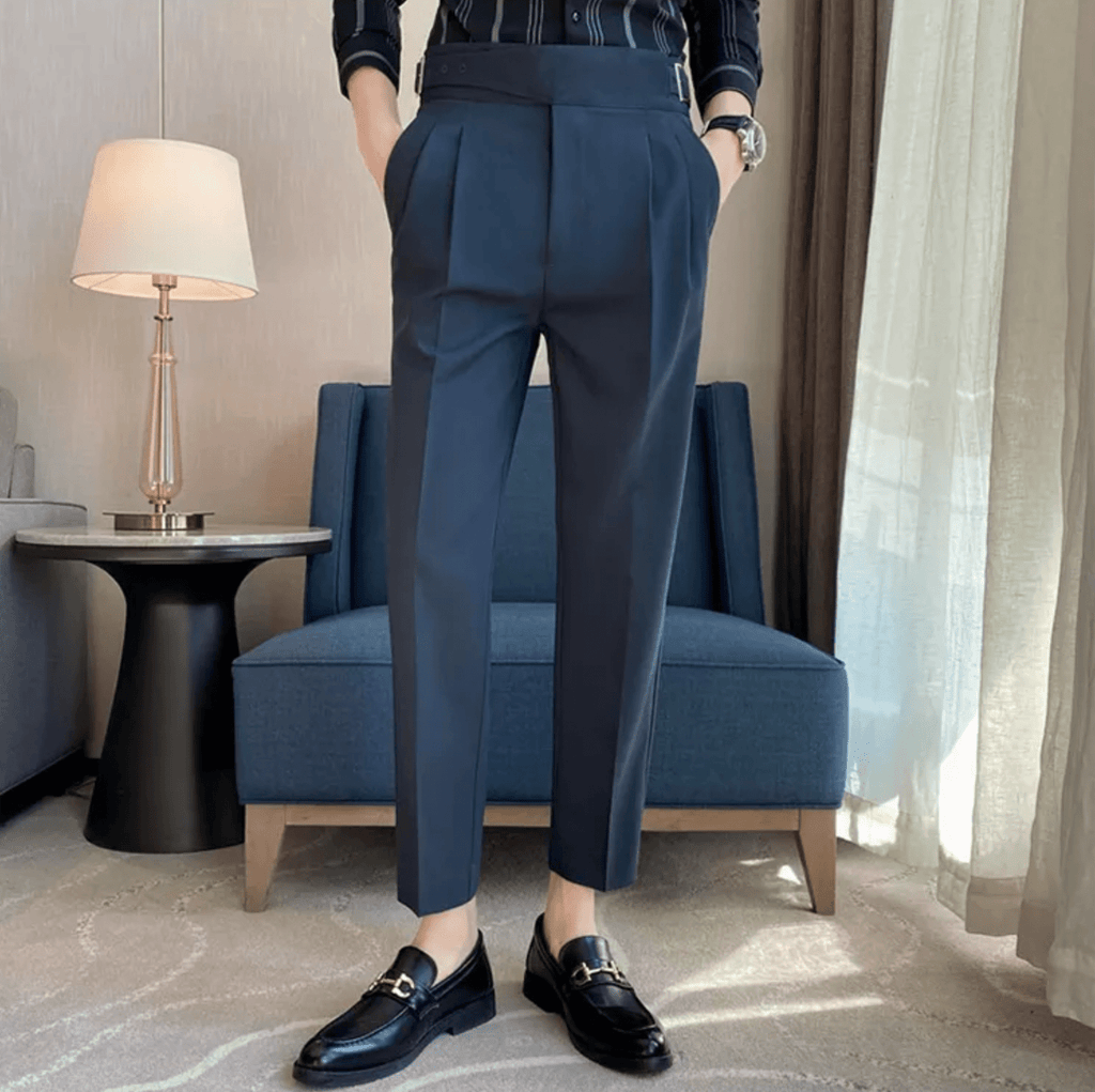 Men's Adjustable High Waisted Double Buckle Pleated Formal Trousers