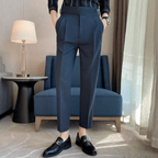 Men's Adjustable High Waisted Double Buckle Pleated Formal Trousers