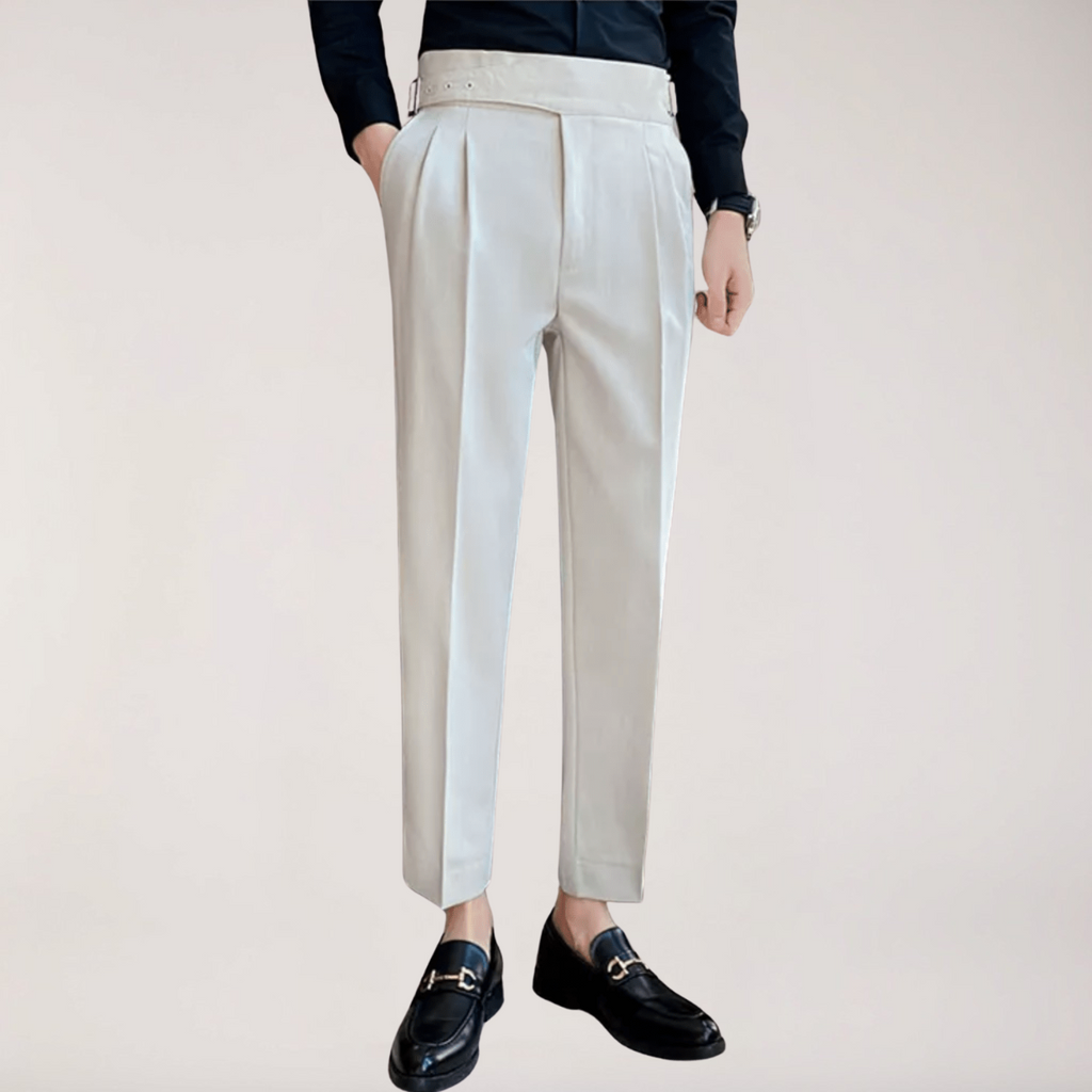 Men's Adjustable High Waisted Double Buckle Pleated Formal Trousers