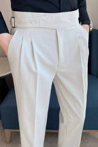 Men's Adjustable High Waisted Double Buckle Pleated Formal Trousers