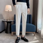 Men's Adjustable High Waisted Double Buckle Pleated Formal Trousers