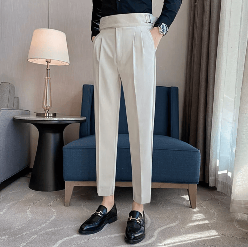 Men's Adjustable High Waisted Double Buckle Pleated Formal Trousers