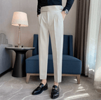 Men's Adjustable High Waisted Double Buckle Pleated Formal Trousers
