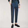 Men's Adjustable High Waisted Double Buckle Pleated Formal Trousers