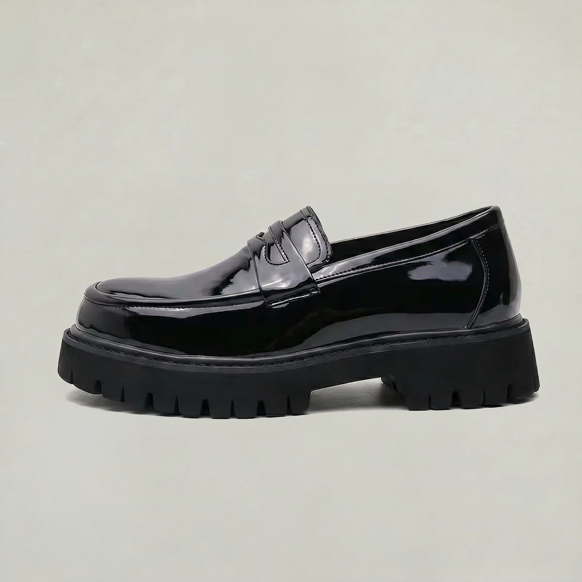 Men's Patent Leather Penny Loafers Platform Sole Chunky Lug Design