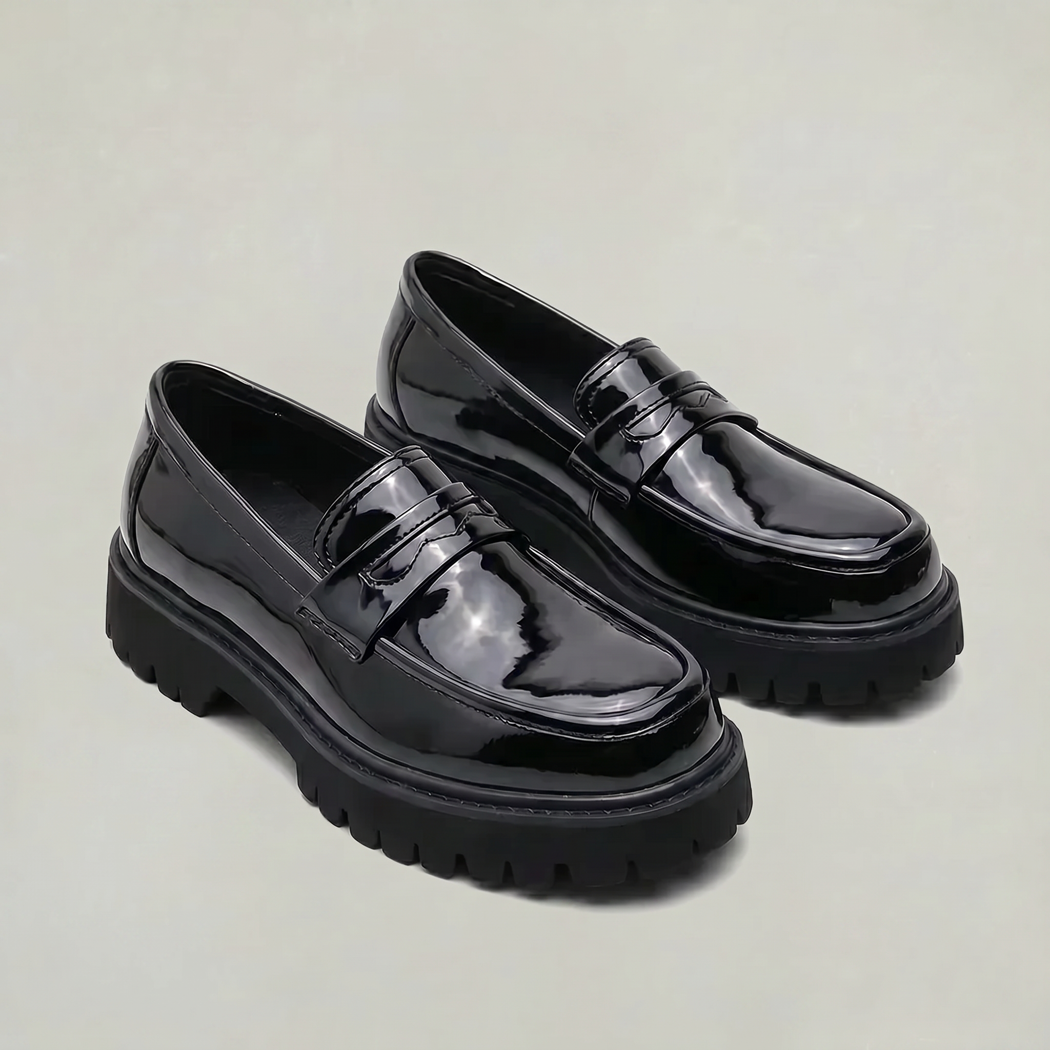 Men's Patent Leather Penny Loafers Platform Sole Chunky Lug Design