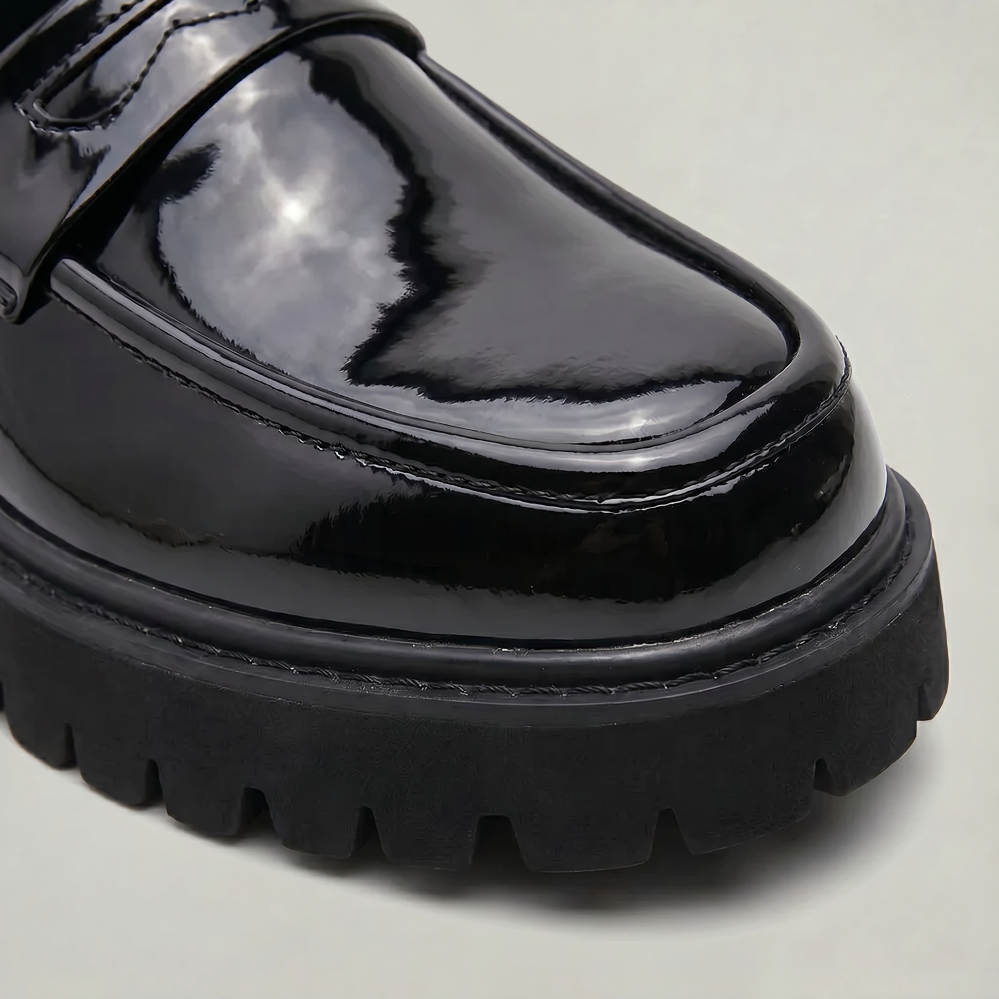 Men's Patent Leather Penny Loafers Platform Sole Chunky Lug Design