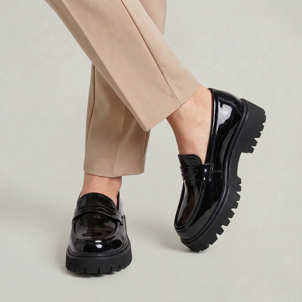 Men's Patent Leather Penny Loafers Platform Sole Chunky Lug Design