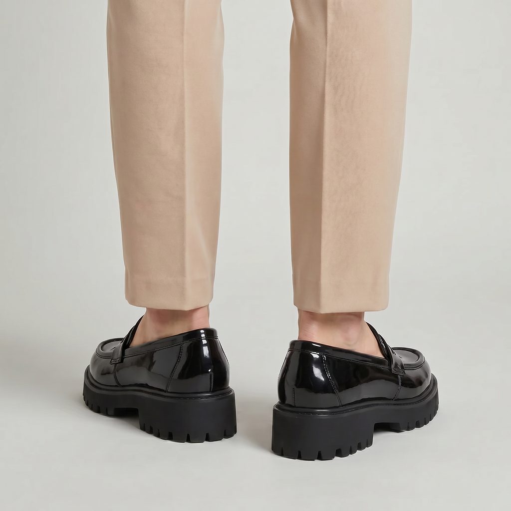 Men's Patent Leather Penny Loafers Platform Sole Chunky Lug Design